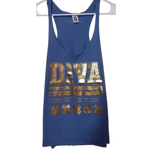 Zumba Tank Top Xxlovely Xxl 2x Blue Gold Diva Hustler Athletic Dance Fitness Gym